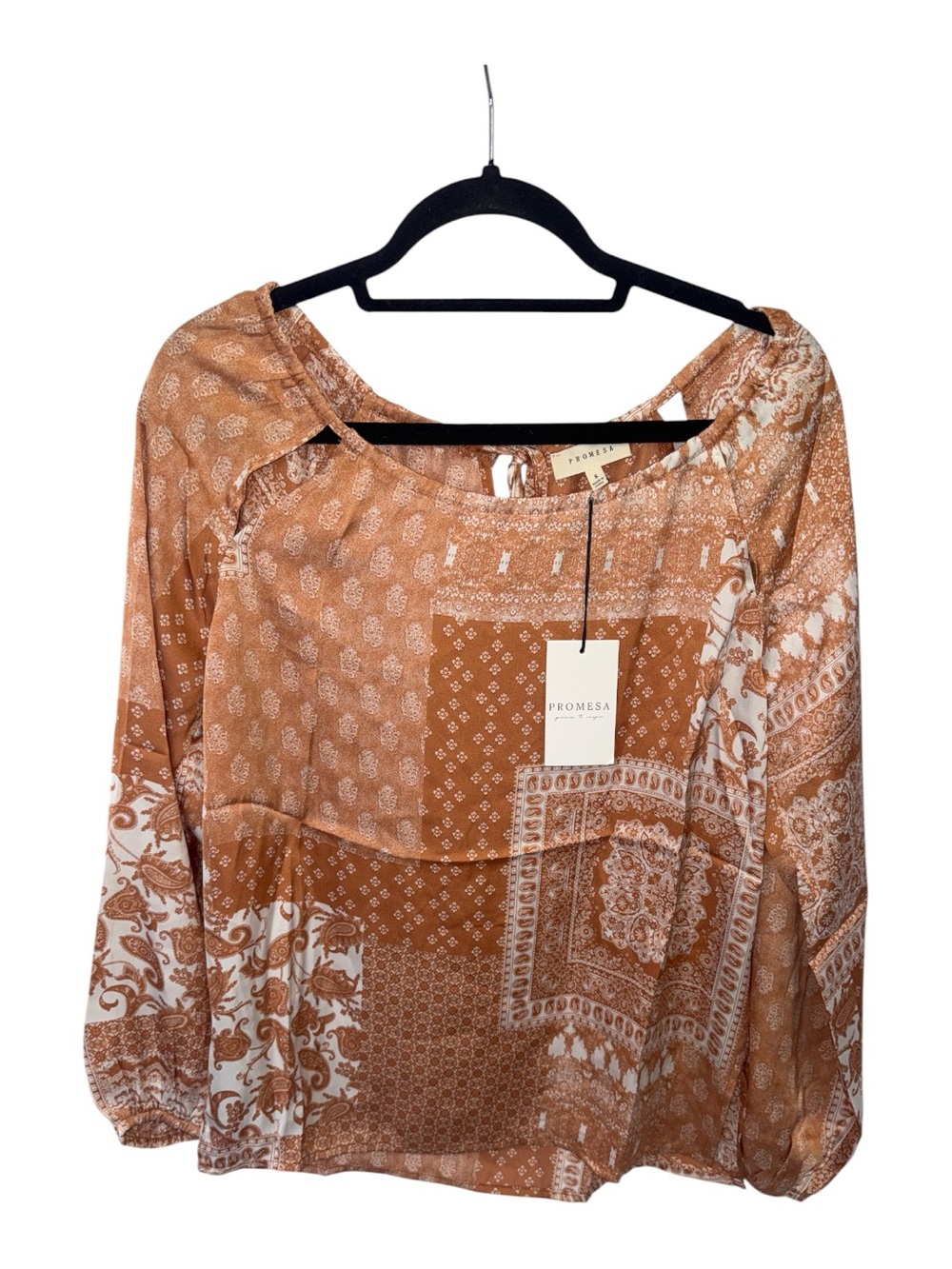 Promesa Rust and Cream Patchwork Peasant Top